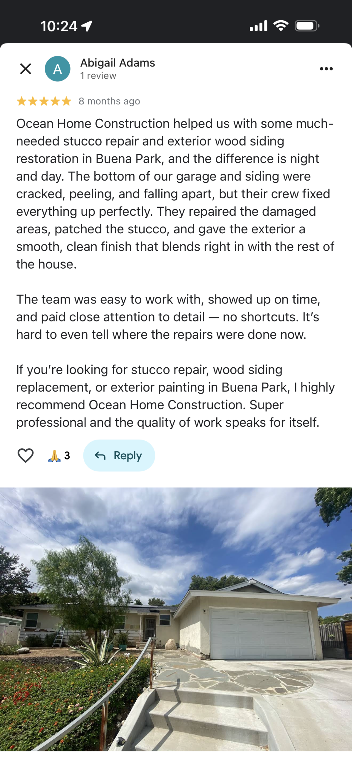 Google Review Screenshot - Abigail - Stucco and Wood