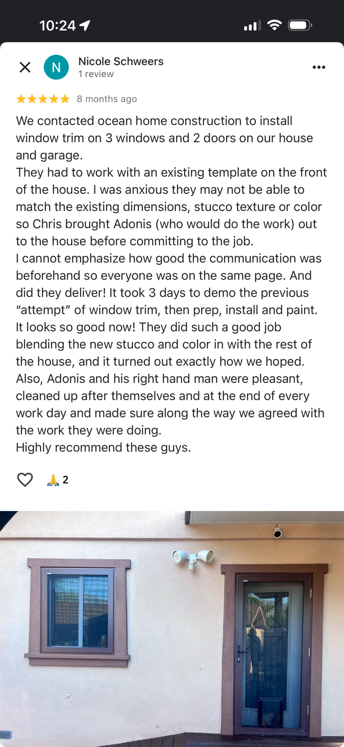 Google Review Screenshot - Nicole - Exterior Painting