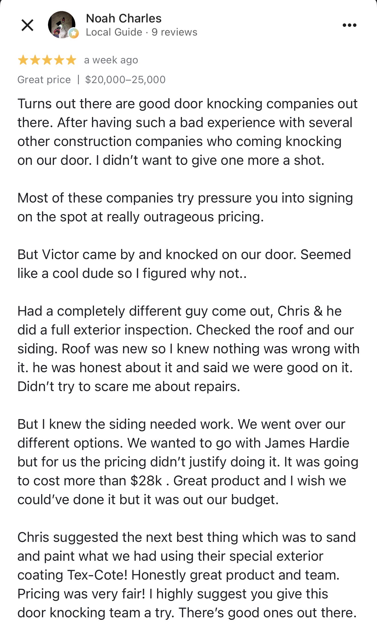 Google Review Screenshot - Exterior Painting