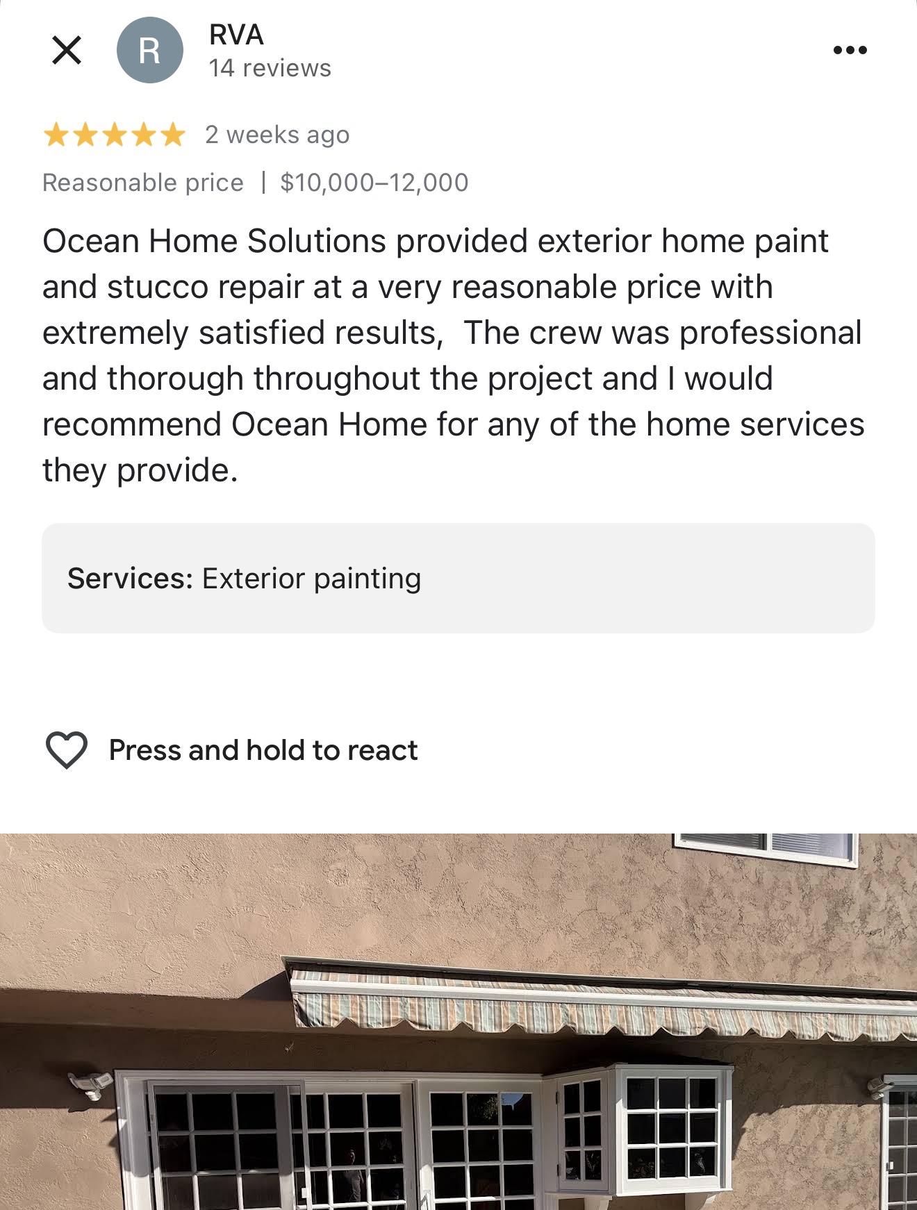 Google Review Screenshot - Exterior Painting