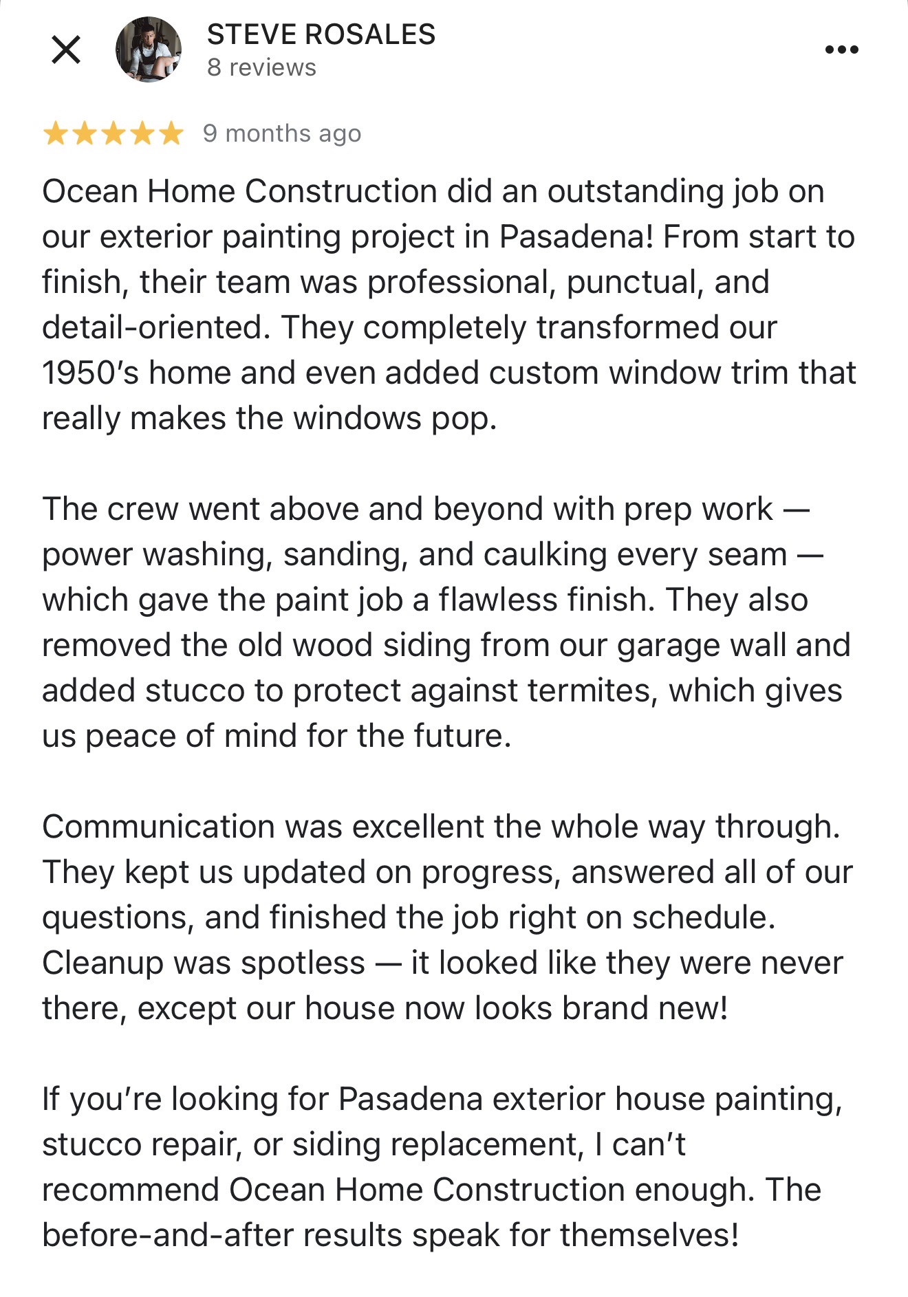 Google Review Screenshot - Exterior Painting