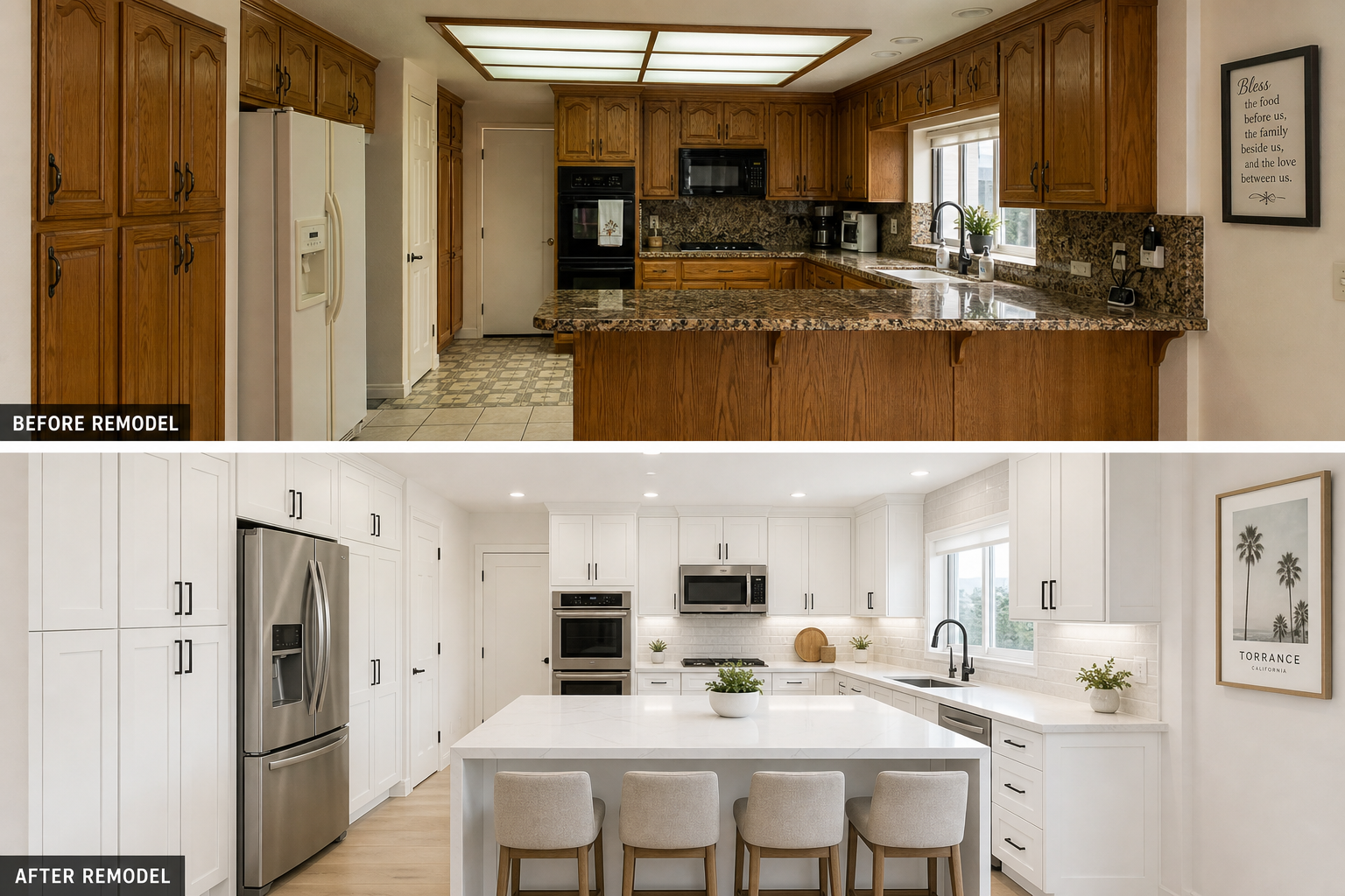 White Shaker Kitchen with White Waterfall